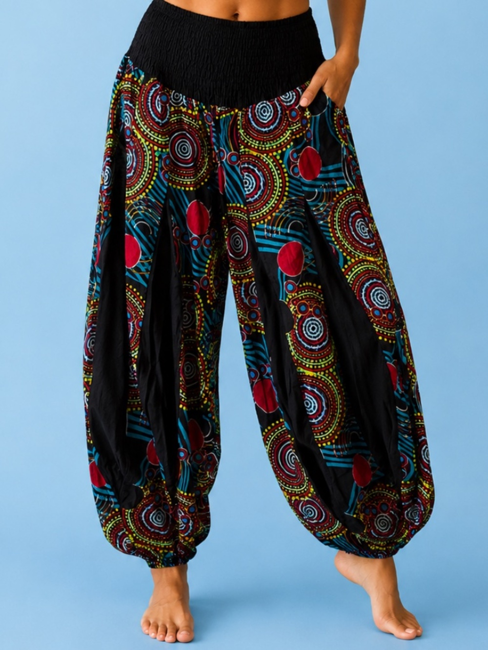 Sahiba Cotton Boho Pants Unisize India Smocked Waist Artisan Print
